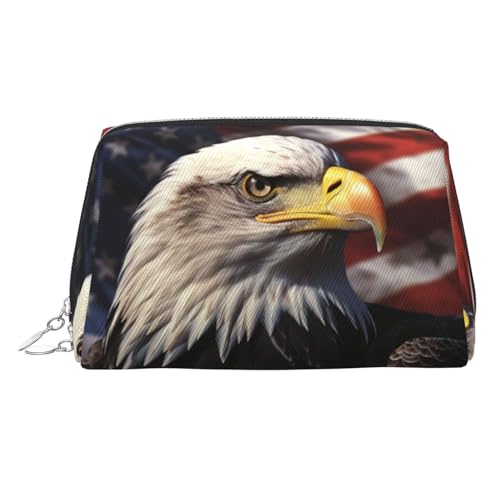 KKLWEGU Make-up-Tasche aus Leder, Motiv: USA-Flagge und Adler, wasserdicht, kleine Make-up-Tasche, mit Reißverschluss, tragbare Reise-Kulturbeutel für Damen und Mädchen, silber, Einheitsgröße KKLWEGU Make-up-Tasche aus Leder, Motiv: USA-Flagge und Adler, wasserdicht, kleine Make-up-Tasche, mit Reißverschluss, tragbare Reise-Kulturbeutel für Damen und Mädchen, silber, Einheitsgröße von KKLWEGU