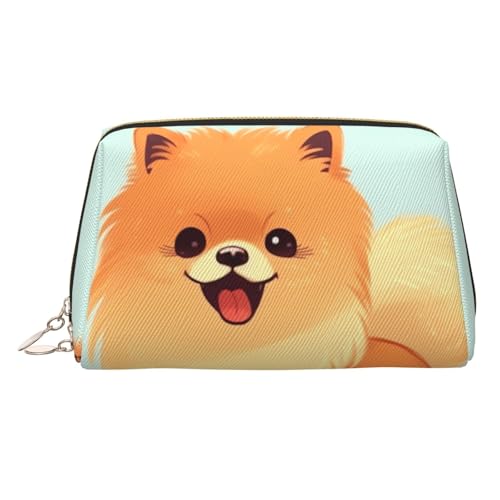 KKLWEGU Make-up-Tasche aus Leder, Motiv: Zwergspitz, wasserdicht, Kosmetiktasche, Organizer, kleine Make-up-Tasche, mit Reißverschluss, tragbare Reise-Kulturbeutel für Damen und Mädchen, gold KKLWEGU Make-up-Tasche aus Leder, Motiv: Zwergspitz, wasserdicht, Kosmetiktasche, Organizer, kleine Make-up-Tasche, mit Reißverschluss, tragbare Reise-Kulturbeutel für Damen und Mädchen, gold von KKLWEGU