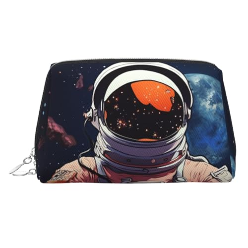 KKLWEGU Make-up-Tasche aus Leder, Motiv: cooler Mann im Weltraum, wasserdicht, Kosmetiktasche, Organizer, kleine Make-up-Tasche, mit Reißverschluss, tragbare Reise-Kulturbeutel für Damen und Mädchen von KKLWEGU