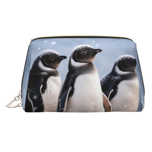 KKLWEGU Make-up-Tasche aus Leder, Motiv: junge Pinguine mit Schnee, wasserdicht, kleine Make-up-Tasche, mit Reißverschluss, tragbare Reise-Kulturbeutel für Damen und Mädchen, gold, Einheitsgröße KKLWEGU Make-up-Tasche aus Leder, Motiv: junge Pinguine mit Schnee, wasserdicht, kleine Make-up-Tasche, mit Reißverschluss, tragbare Reise-Kulturbeutel für Damen und Mädchen, gold, Einheitsgröße von KKLWEGU