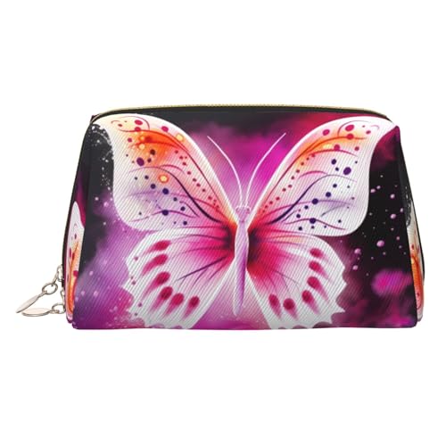 KKLWEGU Make-up-Tasche aus Leder, Motiv: rosa Schmetterling, wasserdicht, Kosmetiktasche, Organizer, kleine Make-up-Tasche, mit Reißverschluss, tragbare Reise-Kulturbeutel für Damen und Mädchen, gold KKLWEGU Make-up-Tasche aus Leder, Motiv: rosa Schmetterling, wasserdicht, Kosmetiktasche, Organizer, kleine Make-up-Tasche, mit Reißverschluss, tragbare Reise-Kulturbeutel für Damen und Mädchen, gold von KKLWEGU