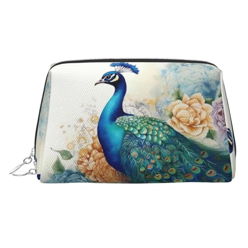 KKLWEGU Make-up-Tasche aus Leder, Motiv: schöne Pfau und Blumen, wasserdicht, Kosmetiktasche, Organizer, kleine Make-up-Tasche, mit Reißverschluss, tragbare Reise-Kulturbeutel für Damen und Mädchen KKLWEGU Make-up-Tasche aus Leder, Motiv: schöne Pfau und Blumen, wasserdicht, Kosmetiktasche, Organizer, kleine Make-up-Tasche, mit Reißverschluss, tragbare Reise-Kulturbeutel für Damen und Mädchen von KKLWEGU