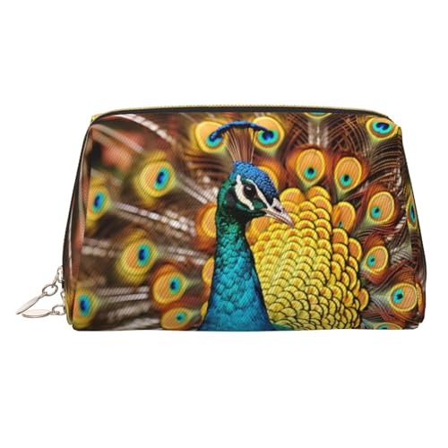 KKLWEGU Make-up-Tasche aus Leder, Pfauenmotiv, wasserdicht, kleine Make-up-Tasche mit Reißverschluss, tragbar, Reise-Kulturbeutel für Damen und Mädchen, gold, Einheitsgröße KKLWEGU Make-up-Tasche aus Leder, Pfauenmotiv, wasserdicht, kleine Make-up-Tasche mit Reißverschluss, tragbar, Reise-Kulturbeutel für Damen und Mädchen, gold, Einheitsgröße von KKLWEGU