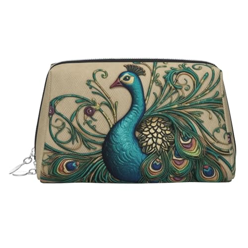 KKLWEGU Make-up-Tasche aus Leder, Pfauenmotiv, wasserdicht, kleine Make-up-Tasche mit Reißverschluss, tragbar, Reise-Kulturbeutel für Damen und Mädchen, silber, Einheitsgröße KKLWEGU Make-up-Tasche aus Leder, Pfauenmotiv, wasserdicht, kleine Make-up-Tasche mit Reißverschluss, tragbar, Reise-Kulturbeutel für Damen und Mädchen, silber, Einheitsgröße von KKLWEGU