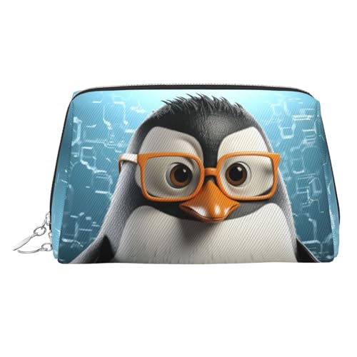 KKLWEGU Make-up-Tasche aus Leder, Pinguin mit Brille, wasserdicht, Kosmetiktasche, Organizer, kleine Make-up-Tasche, mit Reißverschluss, tragbare Reise-Kulturbeutel für Damen und Mädchen, silber KKLWEGU Make-up-Tasche aus Leder, Pinguin mit Brille, wasserdicht, Kosmetiktasche, Organizer, kleine Make-up-Tasche, mit Reißverschluss, tragbare Reise-Kulturbeutel für Damen und Mädchen, silber von KKLWEGU