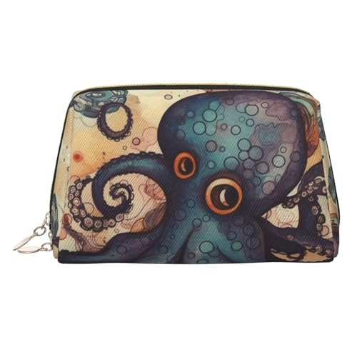 KKLWEGU Make-up-Tasche aus Leder, Retro-Stil, Oktopus, wasserdicht, kleine Make-up-Tasche mit Reißverschluss, tragbar, Reise-Kulturbeutel für Damen und Mädchen, gold, Einheitsgröße von KKLWEGU