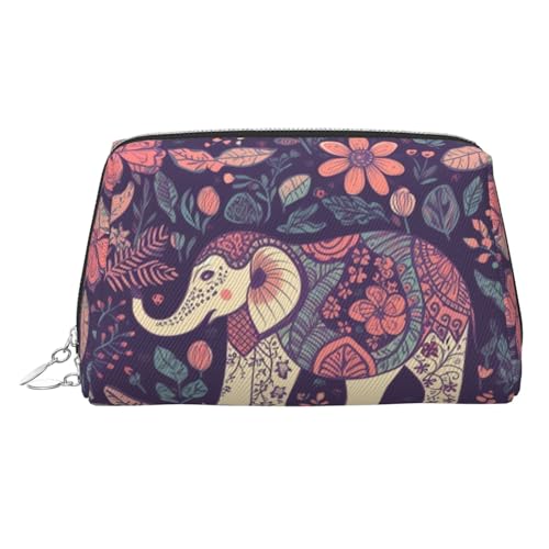 KKLWEGU Make-up-Tasche aus Leder, mit Blumen-Elefant, wasserdicht, kleine Make-up-Tasche, mit Reißverschluss, tragbar, Reise-Kulturbeutel für Damen und Mädchen, silber, Einheitsgröße KKLWEGU Make-up-Tasche aus Leder, mit Blumen-Elefant, wasserdicht, kleine Make-up-Tasche, mit Reißverschluss, tragbar, Reise-Kulturbeutel für Damen und Mädchen, silber, Einheitsgröße von KKLWEGU