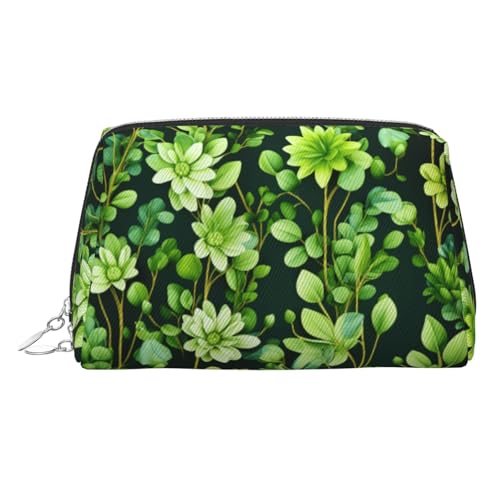 KKLWEGU Make-up-Tasche aus Leder, mit Blumenmuster, wasserdicht, kleine Make-up-Tasche mit Reißverschluss, tragbar, Reise-Kulturbeutel für Damen und Mädchen, Grün, silber, Einheitsgröße von KKLWEGU