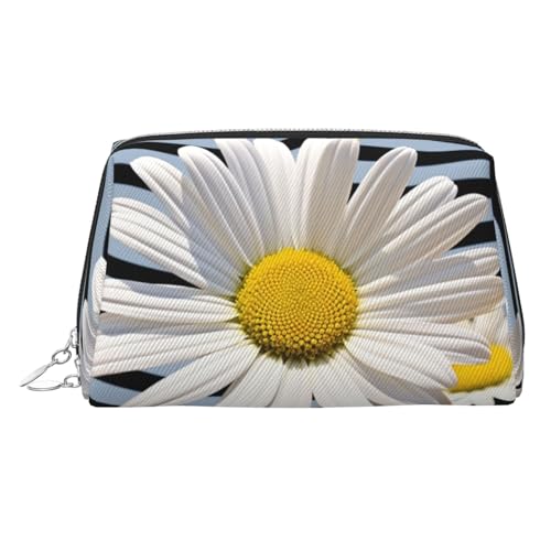 KKLWEGU Make-up-Tasche aus Leder, mit Gänseblümchen-Motiv, wasserdicht, kleine Make-up-Tasche, mit Reißverschluss, tragbar, Reise-Kulturbeutel für Damen und Mädchen, silber, Einheitsgröße KKLWEGU Make-up-Tasche aus Leder, mit Gänseblümchen-Motiv, wasserdicht, kleine Make-up-Tasche, mit Reißverschluss, tragbar, Reise-Kulturbeutel für Damen und Mädchen, silber, Einheitsgröße von KKLWEGU