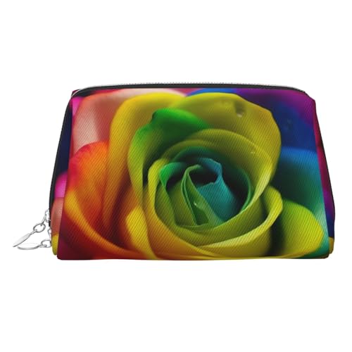 KKLWEGU Make-up-Tasche aus Leder, mit Regenbogen-Blume, wasserdicht, kleine Make-up-Tasche mit Reißverschluss, tragbar, Reise-Kulturbeutel für Damen und Mädchen, silber, Einheitsgröße KKLWEGU Make-up-Tasche aus Leder, mit Regenbogen-Blume, wasserdicht, kleine Make-up-Tasche mit Reißverschluss, tragbar, Reise-Kulturbeutel für Damen und Mädchen, silber, Einheitsgröße von KKLWEGU
