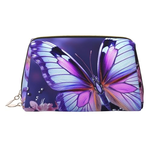 KKLWEGU Make-up-Tasche aus Leder, mit Schmetterlingen, wasserdicht, kleine Make-up-Tasche, mit Reißverschluss, tragbar, Reise-Kulturbeutel für Damen und Mädchen, Violett, gold, Einheitsgröße KKLWEGU Make-up-Tasche aus Leder, mit Schmetterlingen, wasserdicht, kleine Make-up-Tasche, mit Reißverschluss, tragbar, Reise-Kulturbeutel für Damen und Mädchen, Violett, gold, Einheitsgröße von KKLWEGU