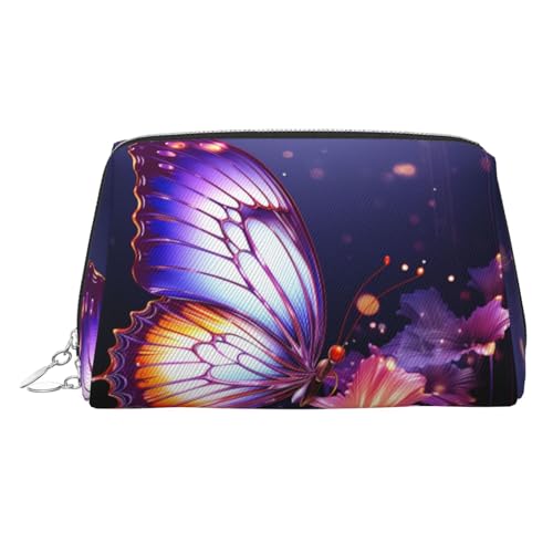 KKLWEGU Make-up-Tasche aus Leder, mit Schmetterlingen, wasserdicht, kleine Make-up-Tasche, mit Reißverschluss, tragbar, Reise-Kulturbeutel für Damen und Mädchen, Violett, silber, Einheitsgröße KKLWEGU Make-up-Tasche aus Leder, mit Schmetterlingen, wasserdicht, kleine Make-up-Tasche, mit Reißverschluss, tragbar, Reise-Kulturbeutel für Damen und Mädchen, Violett, silber, Einheitsgröße von KKLWEGU