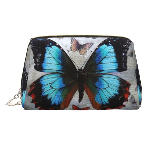 KKLWEGU Make-up-Tasche aus Leder, mit Schmetterlings-Motiv, wasserdicht, kleine Make-up-Tasche, mit Reißverschluss, tragbar, Reise-Kulturbeutel für Damen und Mädchen, gold, Einheitsgröße KKLWEGU Make-up-Tasche aus Leder, mit Schmetterlings-Motiv, wasserdicht, kleine Make-up-Tasche, mit Reißverschluss, tragbar, Reise-Kulturbeutel für Damen und Mädchen, gold, Einheitsgröße von KKLWEGU