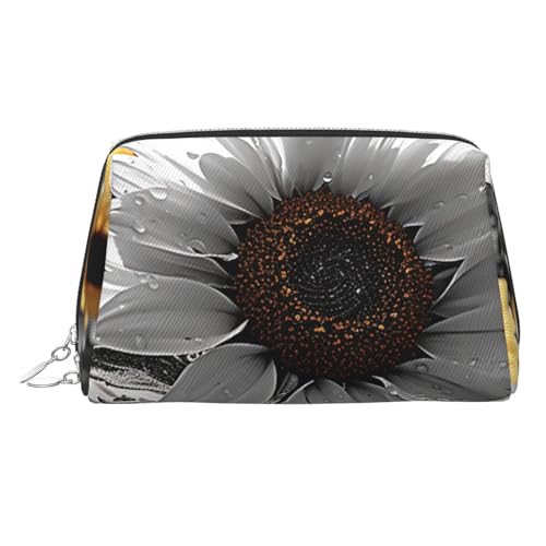 KKLWEGU Make-up-Tasche aus Leder, mit Sonnenblumen, wasserdicht, Kosmetiktasche, Organizer, kleine Make-up-Tasche, mit Reißverschluss, tragbar, Reise-Kulturbeutel für Damen und Mädchen, Schwarz und KKLWEGU Make-up-Tasche aus Leder, mit Sonnenblumen, wasserdicht, Kosmetiktasche, Organizer, kleine Make-up-Tasche, mit Reißverschluss, tragbar, Reise-Kulturbeutel für Damen und Mädchen, Schwarz und von KKLWEGU