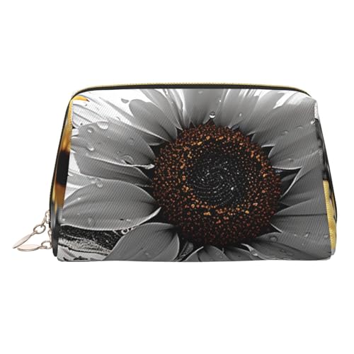 KKLWEGU Make-up-Tasche aus Leder, mit Sonnenblumen, wasserdicht, Kosmetiktasche, Organizer, kleine Make-up-Tasche, mit Reißverschluss, tragbar, Reise-Kulturbeutel für Damen und Mädchen, Schwarz und von KKLWEGU