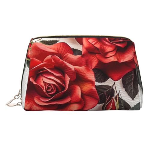 KKLWEGU Make-up-Tasche aus Leder, mit roten Rosen, wasserdicht, Kosmetiktasche, Organizer, kleine Make-up-Tasche, mit Reißverschluss, tragbare Reise-Kulturbeutel für Damen und Mädchen, gold KKLWEGU Make-up-Tasche aus Leder, mit roten Rosen, wasserdicht, Kosmetiktasche, Organizer, kleine Make-up-Tasche, mit Reißverschluss, tragbare Reise-Kulturbeutel für Damen und Mädchen, gold von KKLWEGU