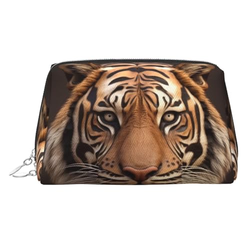 KKLWEGU Make-up-Tasche aus Leder mit 3D-Tigerkopf, wasserdicht, Kosmetiktasche, Organizer, kleine Make-up-Tasche, mit Reißverschluss, tragbare Reise-Kulturbeutel für Damen und Mädchen, silber KKLWEGU Make-up-Tasche aus Leder mit 3D-Tigerkopf, wasserdicht, Kosmetiktasche, Organizer, kleine Make-up-Tasche, mit Reißverschluss, tragbare Reise-Kulturbeutel für Damen und Mädchen, silber von KKLWEGU