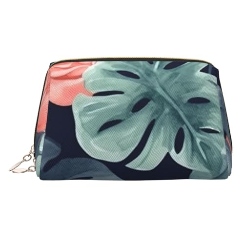 KKLWEGU Make-up-Tasche aus Leder mit Aquarell-Monstera-Muster, wasserdicht, Kosmetiktasche, Organizer, kleine Make-up-Reißverschlusstasche, tragbare Reise-Kulturbeutel für Damen und Mädchen, gold KKLWEGU Make-up-Tasche aus Leder mit Aquarell-Monstera-Muster, wasserdicht, Kosmetiktasche, Organizer, kleine Make-up-Reißverschlusstasche, tragbare Reise-Kulturbeutel für Damen und Mädchen, gold von KKLWEGU