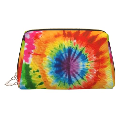 KKLWEGU Make-up-Tasche aus Leder mit Batikfärbung, wasserdicht, kleine Make-up-Tasche mit Reißverschluss, tragbare Reise-Kulturbeutel für Damen und Mädchen, gold, Einheitsgröße von KKLWEGU