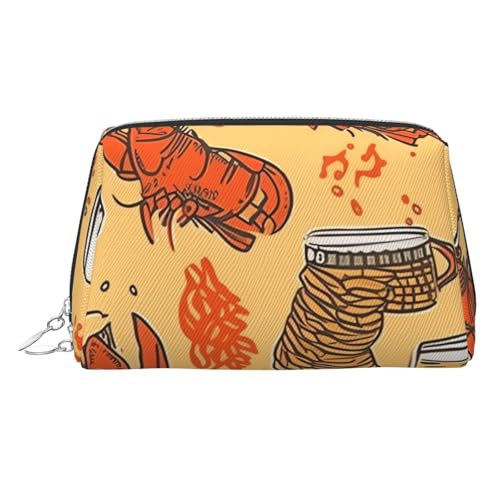 KKLWEGU Make-up-Tasche aus Leder mit Bier- und Krebsmuster, wasserdicht, Kosmetiktasche, Organizer, kleine Make-up-Tasche, mit Reißverschluss, tragbare Reise-Kulturbeutel für Damen und Mädchen, silber KKLWEGU Make-up-Tasche aus Leder mit Bier- und Krebsmuster, wasserdicht, Kosmetiktasche, Organizer, kleine Make-up-Tasche, mit Reißverschluss, tragbare Reise-Kulturbeutel für Damen und Mädchen, silber von KKLWEGU