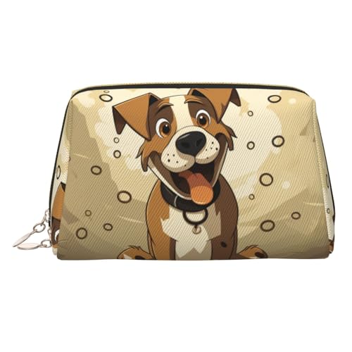 KKLWEGU Make-up-Tasche aus Leder mit Cartoon-Hundeknochen, wasserdicht, kleine Make-up-Tasche mit Reißverschluss, tragbare Reise-Kulturbeutel für Damen und Mädchen, gold, Einheitsgröße von KKLWEGU