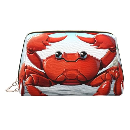 KKLWEGU Make-up-Tasche aus Leder mit Cartoon-Krabbenmotiv, wasserdicht, kleine Make-up-Tasche mit Reißverschluss, tragbare Reise-Kulturbeutel für Damen und Mädchen, gold, Einheitsgröße von KKLWEGU