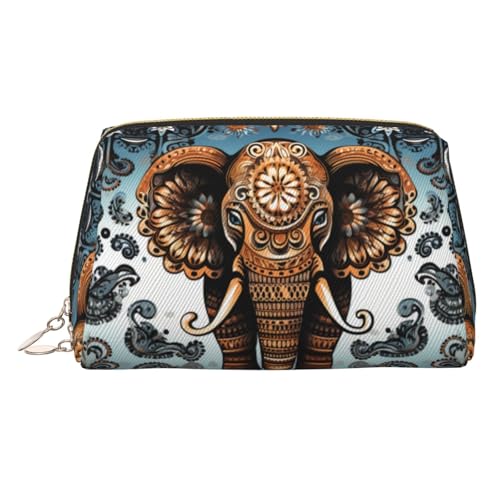 KKLWEGU Make-up-Tasche aus Leder mit Elefantenmuster, wasserdicht, Kosmetiktasche, Organizer, kleine Make-up-Tasche mit Reißverschluss, tragbare Reise-Kulturbeutel für Damen und Mädchen, gold KKLWEGU Make-up-Tasche aus Leder mit Elefantenmuster, wasserdicht, Kosmetiktasche, Organizer, kleine Make-up-Tasche mit Reißverschluss, tragbare Reise-Kulturbeutel für Damen und Mädchen, gold von KKLWEGU