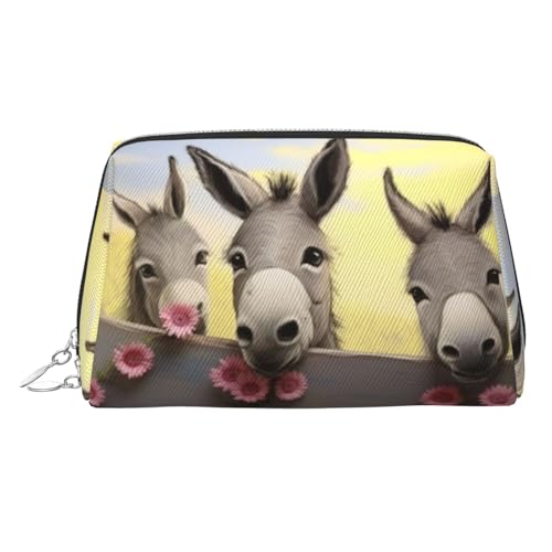 KKLWEGU Make-up-Tasche aus Leder mit Esel und Blume, wasserdicht, Kosmetiktasche, Organizer, kleine Make-up-Tasche, mit Reißverschluss, tragbare Reise-Kulturbeutel für Damen und Mädchen, silber KKLWEGU Make-up-Tasche aus Leder mit Esel und Blume, wasserdicht, Kosmetiktasche, Organizer, kleine Make-up-Tasche, mit Reißverschluss, tragbare Reise-Kulturbeutel für Damen und Mädchen, silber von KKLWEGU