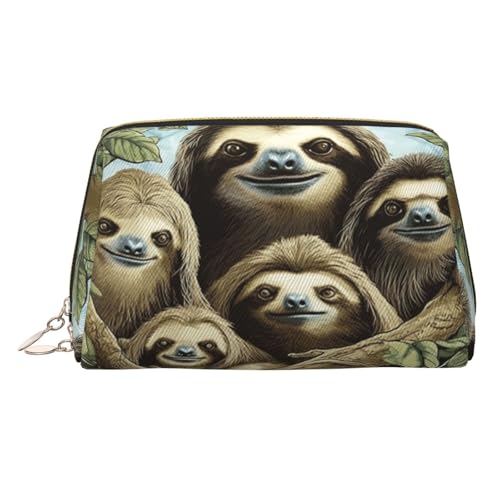 KKLWEGU Make-up-Tasche aus Leder mit Faultier-Familie, wasserdicht, Kosmetiktasche, Organizer, kleine Make-up-Tasche, mit Reißverschluss, tragbare Reise-Kulturbeutel für Damen und Mädchen, gold KKLWEGU Make-up-Tasche aus Leder mit Faultier-Familie, wasserdicht, Kosmetiktasche, Organizer, kleine Make-up-Tasche, mit Reißverschluss, tragbare Reise-Kulturbeutel für Damen und Mädchen, gold von KKLWEGU