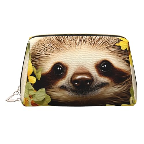 KKLWEGU Make-up-Tasche aus Leder mit Faultier-Sonnenblumen-Motiv, wasserdicht, kleine Make-up-Tasche, mit Reißverschluss, tragbare Reise-Kulturbeutel für Damen und Mädchen, gold, Einheitsgröße KKLWEGU Make-up-Tasche aus Leder mit Faultier-Sonnenblumen-Motiv, wasserdicht, kleine Make-up-Tasche, mit Reißverschluss, tragbare Reise-Kulturbeutel für Damen und Mädchen, gold, Einheitsgröße von KKLWEGU