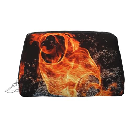 KKLWEGU Make-up-Tasche aus Leder mit Feuerwasser-Motiv, wasserdicht, kleine Make-up-Tasche, mit Reißverschluss, tragbar, Reise-Kulturbeutel für Damen und Mädchen, silber, Einheitsgröße von KKLWEGU