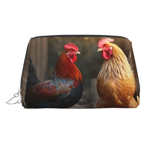 KKLWEGU Make-up-Tasche aus Leder mit Hahn und Huhn, wasserdicht, kleine Make-up-Tasche, mit Reißverschluss, tragbare Reise-Kulturbeutel für Damen und Mädchen, silber, Einheitsgröße KKLWEGU Make-up-Tasche aus Leder mit Hahn und Huhn, wasserdicht, kleine Make-up-Tasche, mit Reißverschluss, tragbare Reise-Kulturbeutel für Damen und Mädchen, silber, Einheitsgröße von KKLWEGU