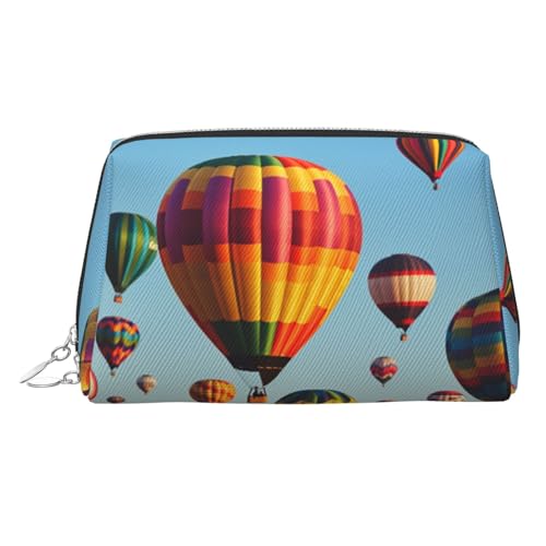 KKLWEGU Make-up-Tasche aus Leder mit Heißluftballons, wasserdicht, Kosmetiktasche, Organizer, kleine Make-up-Tasche, mit Reißverschluss, tragbare Reise-Kulturbeutel für Damen und Mädchen, silber von KKLWEGU