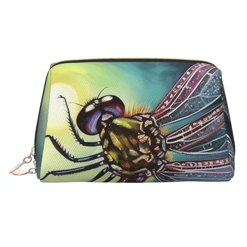 KKLWEGU Make-up-Tasche aus Leder mit Libellen-Motiv, wasserdicht, kleine Make-up-Tasche, mit Reißverschluss, tragbare Reise-Kulturbeutel für Damen und Mädchen, gold, Einheitsgröße von KKLWEGU