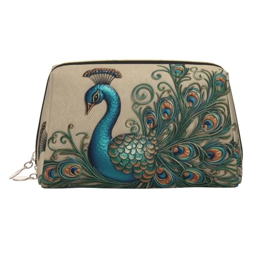 KKLWEGU Make-up-Tasche aus Leder mit Pfauenmuster, wasserdicht, Kosmetiktasche, Organizer, kleine Make-up-Tasche, mit Reißverschluss, tragbare Reise-Kulturbeutel für Damen und Mädchen, gold KKLWEGU Make-up-Tasche aus Leder mit Pfauenmuster, wasserdicht, Kosmetiktasche, Organizer, kleine Make-up-Tasche, mit Reißverschluss, tragbare Reise-Kulturbeutel für Damen und Mädchen, gold von KKLWEGU