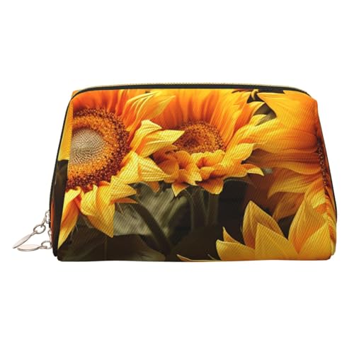 KKLWEGU Make-up-Tasche aus Leder mit Pflanzenmotiv und Sonnenblumen-Motiv, wasserdicht, kleine Make-up-Tasche, mit Reißverschluss, tragbare Reise-Kulturbeutel für Damen und Mädchen, gold KKLWEGU Make-up-Tasche aus Leder mit Pflanzenmotiv und Sonnenblumen-Motiv, wasserdicht, kleine Make-up-Tasche, mit Reißverschluss, tragbare Reise-Kulturbeutel für Damen und Mädchen, gold von KKLWEGU