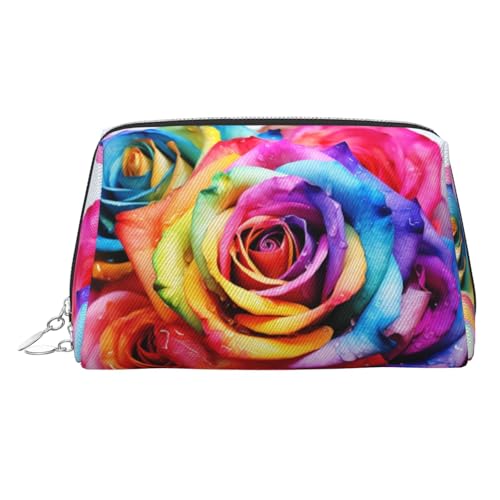 KKLWEGU Make-up-Tasche aus Leder mit Regenbogen-Rose, wasserdicht, Kosmetiktasche, Organizer, kleine Make-up-Tasche, mit Reißverschluss, tragbare Reise-Kulturbeutel für Damen und Mädchen, silber KKLWEGU Make-up-Tasche aus Leder mit Regenbogen-Rose, wasserdicht, Kosmetiktasche, Organizer, kleine Make-up-Tasche, mit Reißverschluss, tragbare Reise-Kulturbeutel für Damen und Mädchen, silber von KKLWEGU
