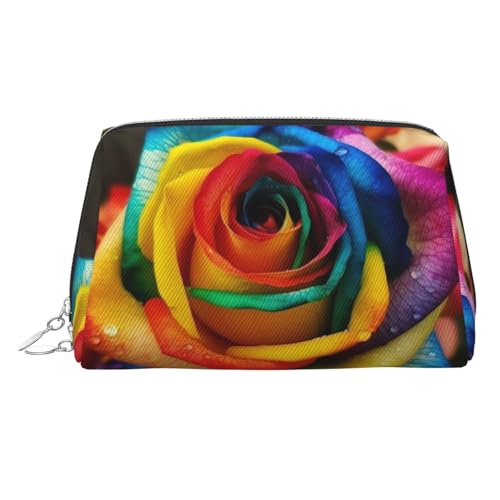 KKLWEGU Make-up-Tasche aus Leder mit Regenbogen-Rose, wasserdicht, Kosmetiktasche, Organizer, kleine Make-up-Tasche mit Reißverschluss, tragbare Reise-Kulturbeutel für Damen und Mädchen, silber KKLWEGU Make-up-Tasche aus Leder mit Regenbogen-Rose, wasserdicht, Kosmetiktasche, Organizer, kleine Make-up-Tasche mit Reißverschluss, tragbare Reise-Kulturbeutel für Damen und Mädchen, silber von KKLWEGU