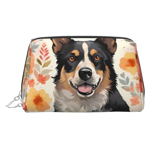 KKLWEGU Make-up-Tasche aus Leder mit Rinderhund, Blumenmuster, wasserdicht, Kosmetiktasche, Organizer, kleine Make-up-Tasche, mit Reißverschluss, tragbare Reise-Kulturbeutel für Damen und Mädchen KKLWEGU Make-up-Tasche aus Leder mit Rinderhund, Blumenmuster, wasserdicht, Kosmetiktasche, Organizer, kleine Make-up-Tasche, mit Reißverschluss, tragbare Reise-Kulturbeutel für Damen und Mädchen von KKLWEGU