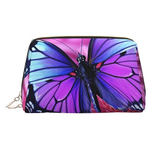KKLWEGU Make-up-Tasche aus Leder mit Schmetterlingen und Blumen, wasserdicht, kleine Make-up-Tasche mit Reißverschluss, tragbar, Reise-Kulturbeutel für Damen und Mädchen, Lila, gold, Einheitsgröße KKLWEGU Make-up-Tasche aus Leder mit Schmetterlingen und Blumen, wasserdicht, kleine Make-up-Tasche mit Reißverschluss, tragbar, Reise-Kulturbeutel für Damen und Mädchen, Lila, gold, Einheitsgröße von KKLWEGU