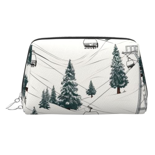 KKLWEGU Make-up-Tasche aus Leder mit Tannenbaum, wasserdicht, Kosmetiktasche, Organizer, kleine Make-up-Tasche, mit Reißverschluss, tragbare Reise-Kulturbeutel für Damen und Mädchen, silber von KKLWEGU