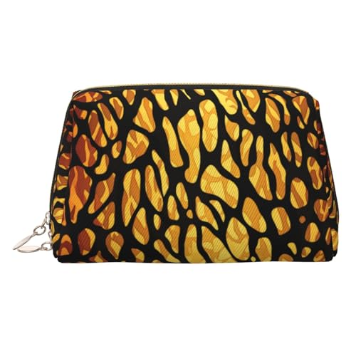 KKLWEGU Make-up-Tasche aus Leder mit Tier-Giraffen-Druck, wasserdicht, Kosmetiktasche, Organizer, kleine Make-up-Tasche, mit Reißverschluss, tragbare Reise-Kulturbeutel für Damen und Mädchen, gold von KKLWEGU