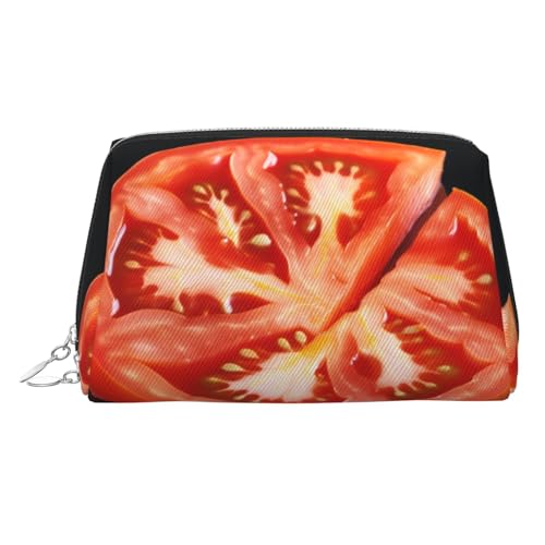 KKLWEGU Make-up-Tasche aus Leder mit Tomatenscheiben, wasserdicht, kleine Make-up-Tasche mit Reißverschluss, tragbare Reise-Kulturbeutel für Damen und Mädchen, silber, Einheitsgröße von KKLWEGU