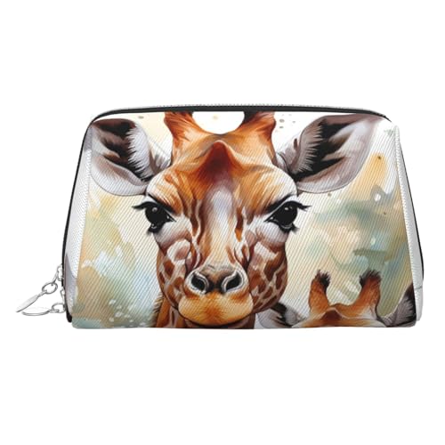 KKLWEGU Make-up-Tasche aus Leder mit Wasserfarben, Motiv: Hirsch, Giraffe, wasserdicht, kleine Make-up-Tasche, mit Reißverschluss, tragbare Reise-Kulturbeutel für Damen und Mädchen, silber KKLWEGU Make-up-Tasche aus Leder mit Wasserfarben, Motiv: Hirsch, Giraffe, wasserdicht, kleine Make-up-Tasche, mit Reißverschluss, tragbare Reise-Kulturbeutel für Damen und Mädchen, silber von KKLWEGU