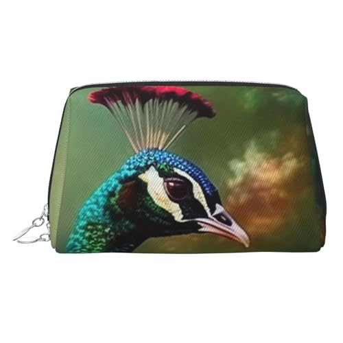 KKLWEGU Make-up-Tasche aus Leder mit buntem Pfauenmotiv, wasserdicht, kleine Make-up-Tasche, mit Reißverschluss, tragbare Reise-Kulturbeutel für Damen und Mädchen, silber, Einheitsgröße KKLWEGU Make-up-Tasche aus Leder mit buntem Pfauenmotiv, wasserdicht, kleine Make-up-Tasche, mit Reißverschluss, tragbare Reise-Kulturbeutel für Damen und Mädchen, silber, Einheitsgröße von KKLWEGU