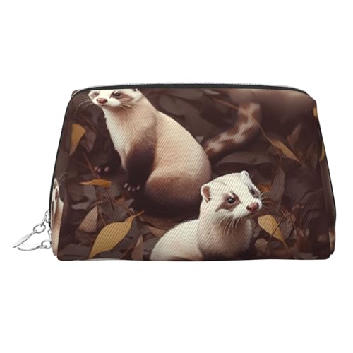 KKLWEGU Make-up-Tasche aus Leder mit haarigem Frettchen-Motiv, wasserdicht, kleine Make-up-Tasche mit Reißverschluss, tragbare Reise-Kulturbeutel für Damen und Mädchen, silber, Einheitsgröße KKLWEGU Make-up-Tasche aus Leder mit haarigem Frettchen-Motiv, wasserdicht, kleine Make-up-Tasche mit Reißverschluss, tragbare Reise-Kulturbeutel für Damen und Mädchen, silber, Einheitsgröße von KKLWEGU