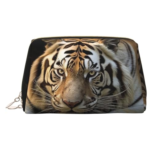 KKLWEGU Make-up-Tasche aus Leder mit liegendem Tiger, wasserdicht, Kosmetiktasche, Organizer, kleine Make-up-Tasche, mit Reißverschluss, tragbare Reise-Kulturbeutel für Damen und Mädchen, gold von KKLWEGU