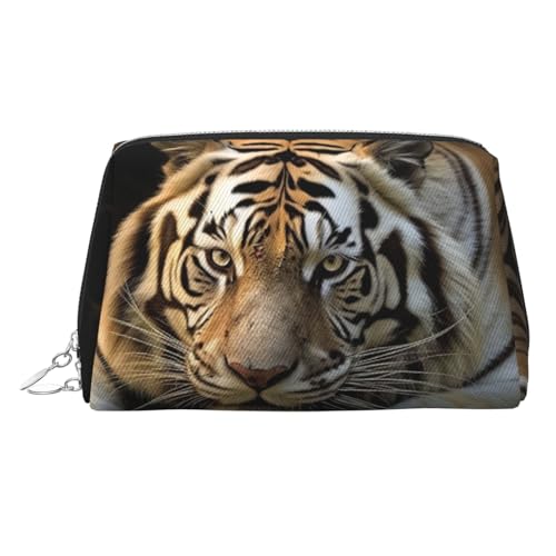 KKLWEGU Make-up-Tasche aus Leder mit liegendem Tiger, wasserdicht, Kosmetiktasche, Organizer, kleine Make-up-Tasche, mit Reißverschluss, tragbare Reise-Kulturbeutel für Damen und Mädchen, silber KKLWEGU Make-up-Tasche aus Leder mit liegendem Tiger, wasserdicht, Kosmetiktasche, Organizer, kleine Make-up-Tasche, mit Reißverschluss, tragbare Reise-Kulturbeutel für Damen und Mädchen, silber von KKLWEGU