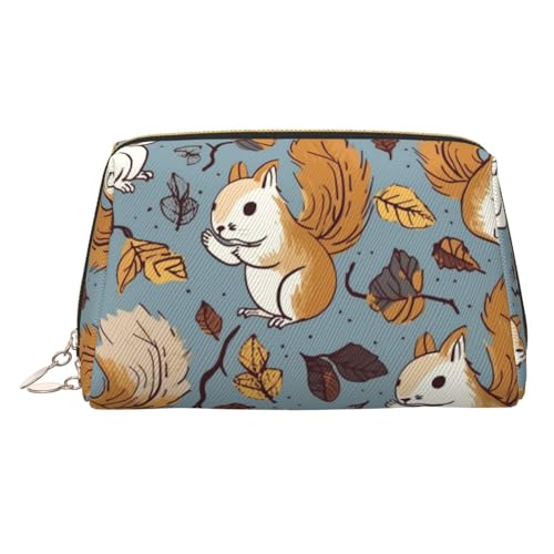 KKLWEGU Make-up-Tasche aus Leder mit niedlichem Eichhörnchen-Motiv, wasserdicht, kleine Make-up-Tasche mit Reißverschluss, tragbare Reise-Kulturbeutel für Damen und Mädchen, gold, Einheitsgröße KKLWEGU Make-up-Tasche aus Leder mit niedlichem Eichhörnchen-Motiv, wasserdicht, kleine Make-up-Tasche mit Reißverschluss, tragbare Reise-Kulturbeutel für Damen und Mädchen, gold, Einheitsgröße von KKLWEGU