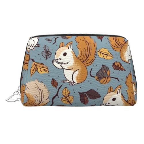 KKLWEGU Make-up-Tasche aus Leder mit niedlichem Eichhörnchen-Motiv, wasserdicht, kleine Make-up-Tasche mit Reißverschluss, tragbare Reise-Kulturbeutel für Damen und Mädchen, silber, Einheitsgröße von KKLWEGU